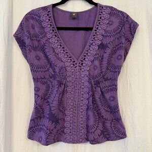 Anthropologie Language Top SM Boho Embroidered Purple Artsy Cute LSU Gameday